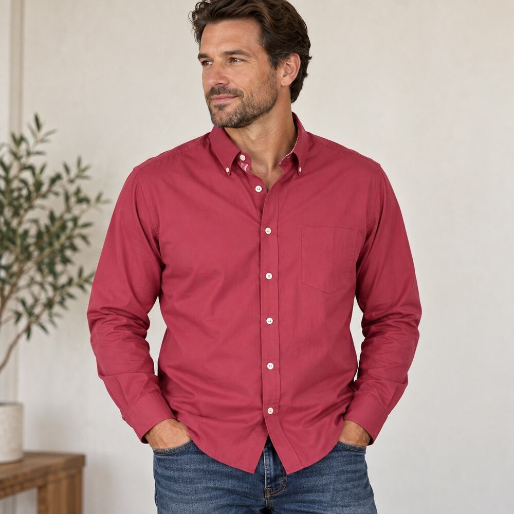 Untuckit Button Down Wrinkle Free Shirt Mens Large Red 100% Cotton Long Sleeve